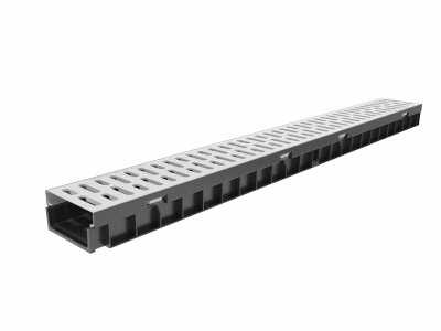 Комплект Gidrolica Light лоток водоотводный пластиковый ЛВ -10.11,5.5,5 с решеткой стальной оцинкованной РВ -10.10,8.100, кл. А15