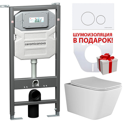 Унитаз подвесной с инсталяцией Ceramica Nova Metric с сиденьем микролифт и белой клавишей