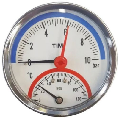 Термоманометр аксиальный 1/2" - 10 бар ТIM Y-80T-10
